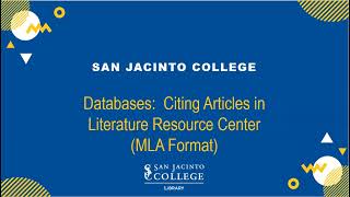 Databases: Citing Articles in Literature Resource Center (MLA Format)