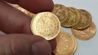 Quelques pièces en or françaises de type 20 francs Napoléon