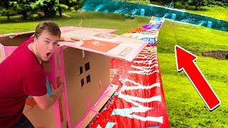 Worlds Biggest Backyard Waterslide In A Box Fort Challenge Worlds Biggest Backyard Waterslide In A Box Fort Challenge