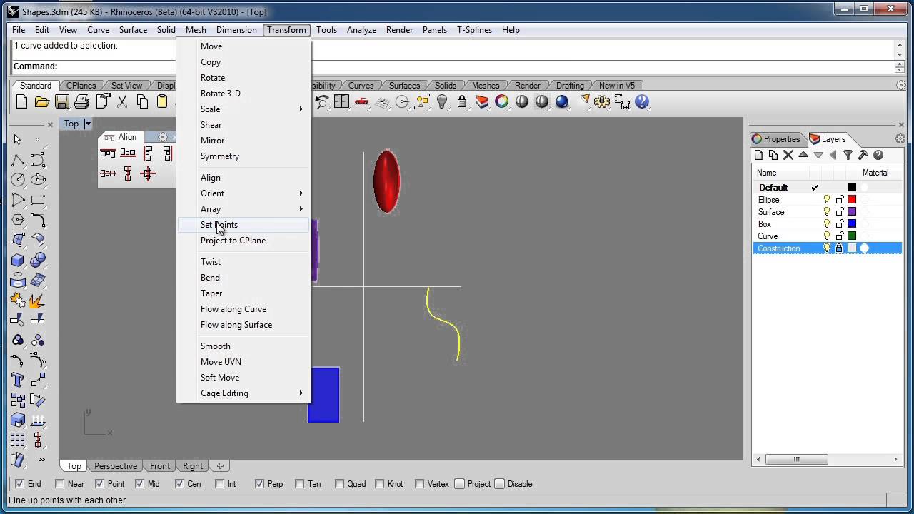 Advanced Rhino 5 Tutorial Align And Set Point Youtube