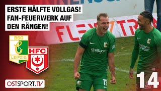 Erste Hälfte Vollgas! Fan-Feuerwerk auf den Rängen: Chemie - Halle | Regionalliga Nordost