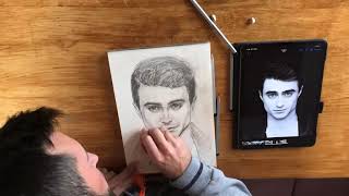 Quick time lapse of drawing, Daniel Radcliffe's portrait, how to draw
