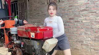 Full video: girl repairs and restores tractors, engines, agricultural machinery