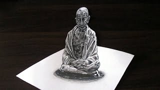 Drawing Mahatma Gandhi ,Anamorphic Illusion,3d art