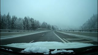 Nevicata primaverile sull'autostrada A23 Alpe-Adria nei pressi di Tarvisio (UD) località del Friuli