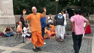 Ecstatic dancing with devotees at harinam At Columbus circle. HG Rama Raya prabhu, Aug 12, 2022