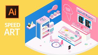 일러스트레이터 아이소매트릭 스피드아트 Baskin robbins 3D Isometric Artwork in Adobe Illustrator | Speed Art