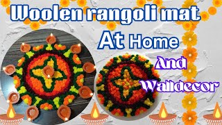 woolen rangoli mat at home and walldecor#diwalidecor #woolen rangoli#pompomrangoli @myartworld8661