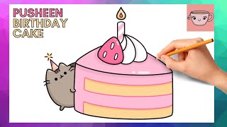 How To Draw Pusheen Cat - Birthday Cake | Cute Easy Step By Step Drawing Tutorial