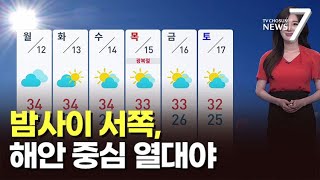 [날씨] 밤사이 서쪽, 해안 중심 열대야…일요일 서쪽 소나기