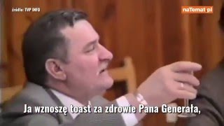 Lech Wałęsa wznosi toast za Generała Kiszczaka