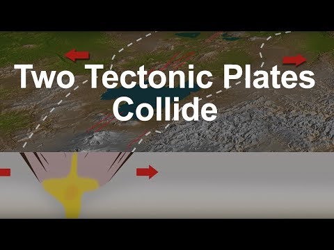 What is it called when two tectonic plates collide and one dives beneath the other?