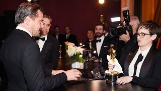 Leonardo DiCaprio's Reaction to Getting His Oscar Engraved is Amazing