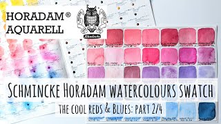 Part 2 Swatch of Schmincke Horadam Professional Watercolour Paints Dot Card: Cool Reds & Blues