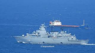 German Navy frigate F216 FGS Schleswig-Holstein patrolling Chios Strait.