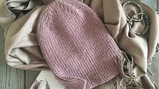 ШАПКА БИНИ РЕЗИНКОЙ 1*1 СПИЦАМИ / БЕСПЛАТНЫЙ МАСТЕР-КЛАСС. KNITTED HAT