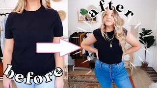i thrift flipped the *TRENDY* shoulder pad t-shirt! | upcycle DIY