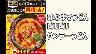 【サンラーうどん+追い飯】はなまるうどん期間数量限定うどんを食べる動画です　追加辛味ソースをすべて入れると食べれないくらい辛くなってしまします　気を付けてください