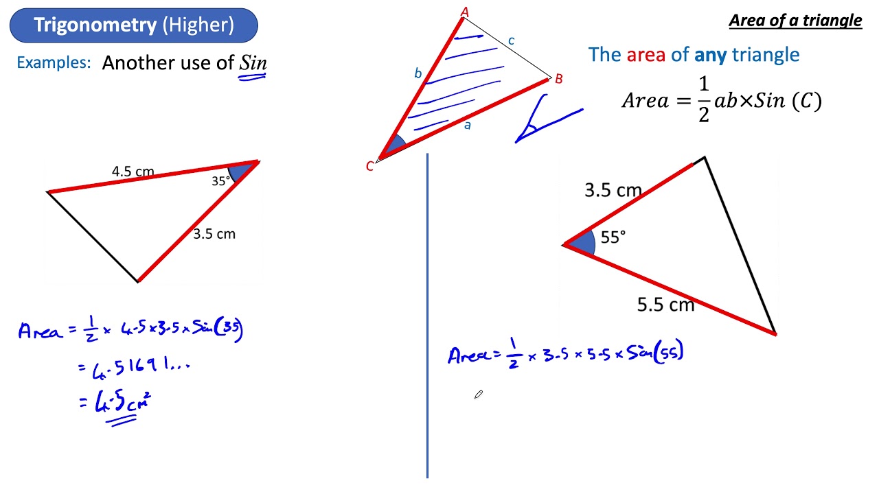 Area Of A Triangle - 1/2 A B SinC - YouTube