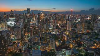 Bangkok skyline taken from above, Bangkok, Thailand - 4k Timelapse day to night transition