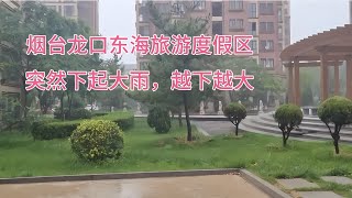 煙臺龍口東海旅游度假區，突然下起大雨，而且越下越大