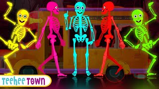 Wheels On The Bus With Five Skeletons + Spooky Scary Skeletons Songs By Teehee Town