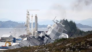 KNM Helge Ingstad ligger delvis på land etter kollisjon