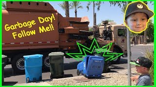 Garbage Day! -  Follow Garbage Trucks As They Empty Trash and Recycle Cans!
