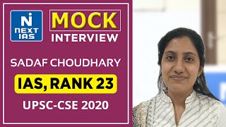 Ms.Sadaf Choudhary AIR 23 CSE 2020 Mock Interview | NEXT IAS