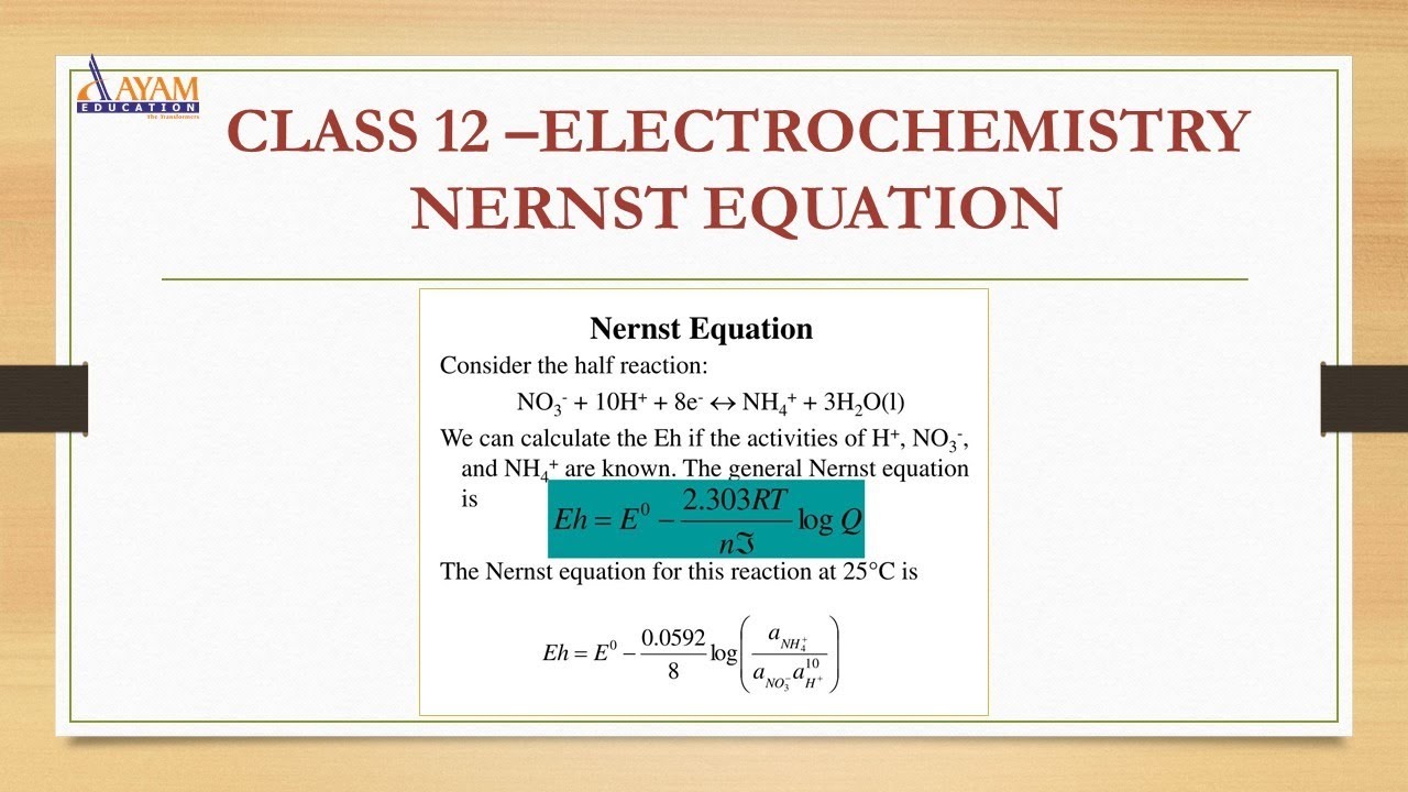 CLASS 12 JEE & NEET- ELECTROCHEMISTRY - NERNST EQUATION & ELECTRODE ...