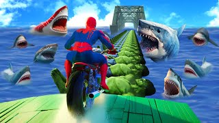 الأبطال الخارقين على القضبان دوامة قمع جسر - SPIDER-MAN!on Motorcycle in Spiral Bridge Stunt Ride