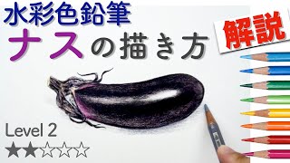 簡単で楽しい!【水彩色鉛筆】Level2ナスの描き方 How to Draw a Eggplant in Watercolor pencils