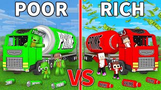 JJ's Family RICH PRIME Truck vs Mikey's Family POOR Prime Truck Survive Battle in Minecraft - Maizen