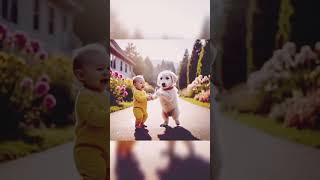 Cute dog and boy are dancing #dogdance #doggydance #baby #cute #trending #funny #shorts #funnypuppy