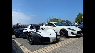 BAC Mono visiting supercars \u0026 coffee with Lamborghini, Mclaren SLR, Corvette ZR1, Ferrari's,and more