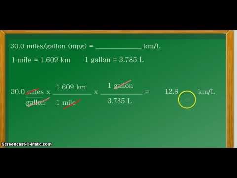 What is 30 miles per gallon in Litres?