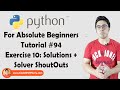 Exercise 10: Solution + Shoutouts | Python Tutorials For Absolute Beginners In Hindi #94