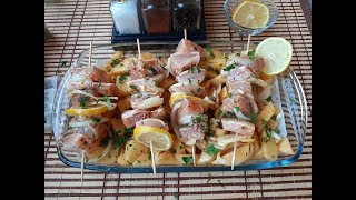 Bakina kuhinja- marinirani riblji ražnjići na krompiru (fish skewers)