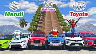 gta 5 mud climb ramp challenge mahindra cars vs toyota cars vs suzuki | gta 5 in telugu