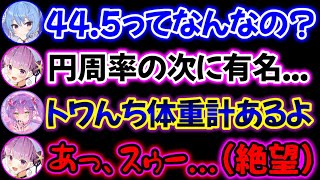 円周率の次に有名な「44.5」と体重計で撃沈するあくたん【ホロライブ切り抜き/湊あくあ/常闇トワ/星街すいせい】