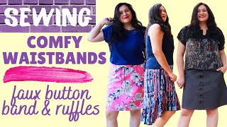 Sewing: Waistbands, faux button band & ruffles.  Allegro Bottoms (Love Notions) + bonus refashion!