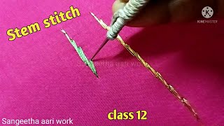 How  to Stitch aari work Stem Stitch for only beginners/sangeetha aari work