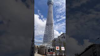 【#shorts】東京スカイツリーを駅ホームから電車とともに縦に撮影しても上まで入らない