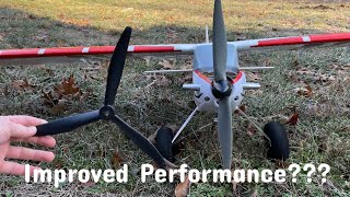 13x4 sport propeller VS stock 3 blade | E Flite Turbo Timber Evolution 1.5m