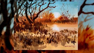 Watercolour Painting Tutorial A Simple Sunset Scenery | Watercolor demo by Shahanoor Mamun