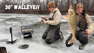 Early Ice Walleye Fishing On A Sketchy River! (Multiple GIANTS Caught!)