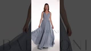 BABARONI Sera Trendy Bridesmaid Dress V-neck Full Pleated Skirt Dresses with Bow Sash