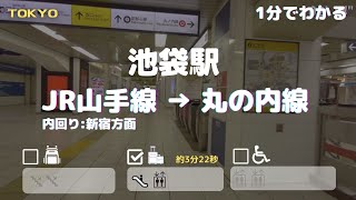 【池袋駅】JR山手線(内回り:新宿方面)から丸の内線へ　==階段のない乗り換え==