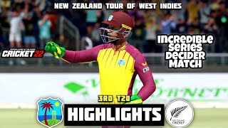 WEST INDIES vs NEW ZEALAND - 3rd T20I Highlights |New Zealand Tour Of West Indies|Cricket22 Gameplay