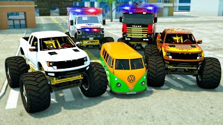 Monster truck, Fire engine, Ambulance Drive | Wheel City Heroes (WCH) Police Truck Cartoon